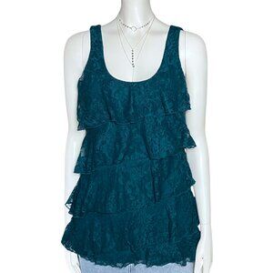 Y2K Express Teal Tiered Lace Tank Top Small Whimsigoth Fairy Grunge Boho Ruffle